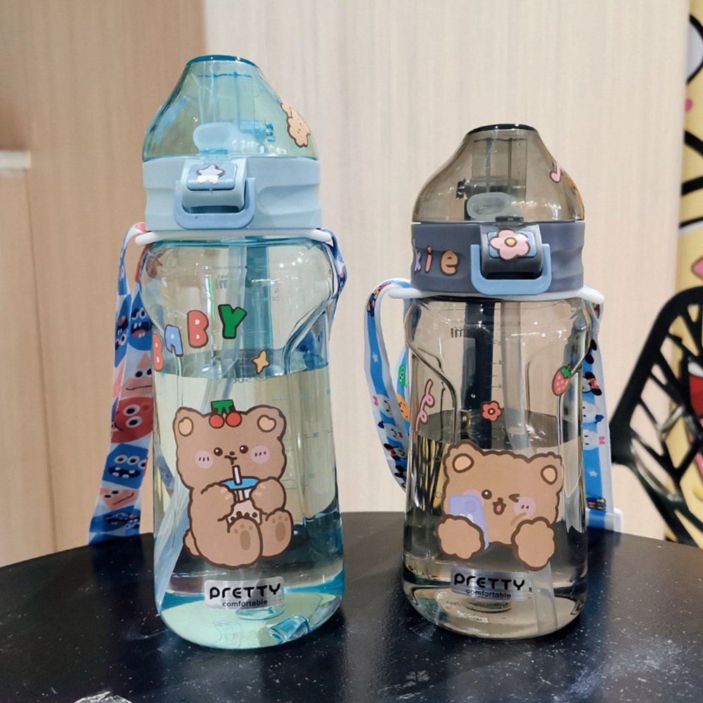 Bình Nước 350ml - 1100ml Có Ống Hút Và Dây Đeo Hình Thỏ Gấu Dễ Thương Cho Bé