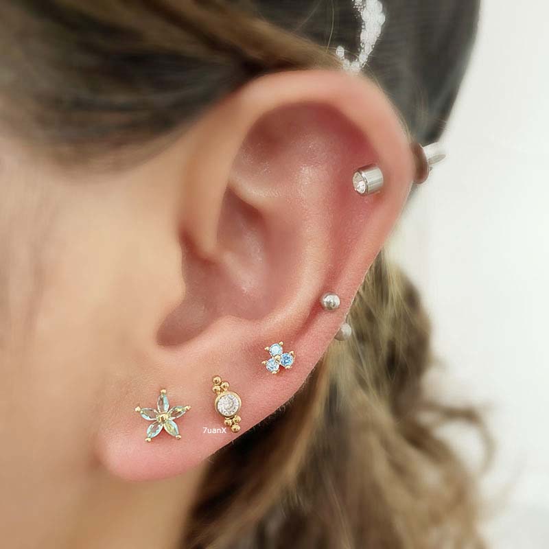 Khuyên tai dạng hạt bằng thép không gỉ đính đá zircon 20g nhiều màu thời trang