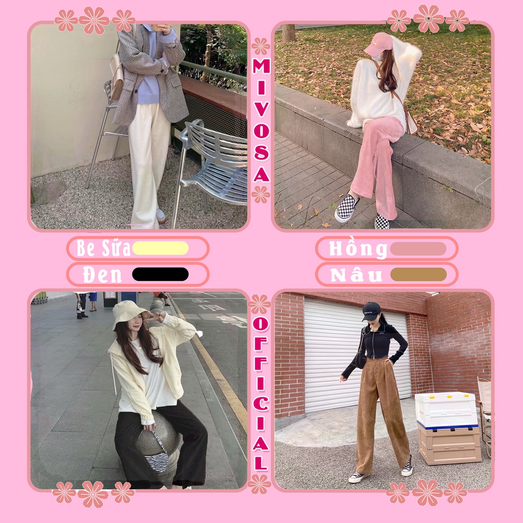 Quần ống rộng nữ lưng cao nhung tăm dáng dài cạp khóa ulzzang MIVOSA QN001 | WebRaoVat - webraovat.net.vn