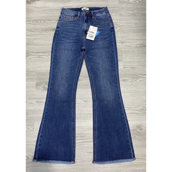 Quần jean nữ ống loe tua lai dài 91-93cm, Jean mềm mịn và co giãn mạnh