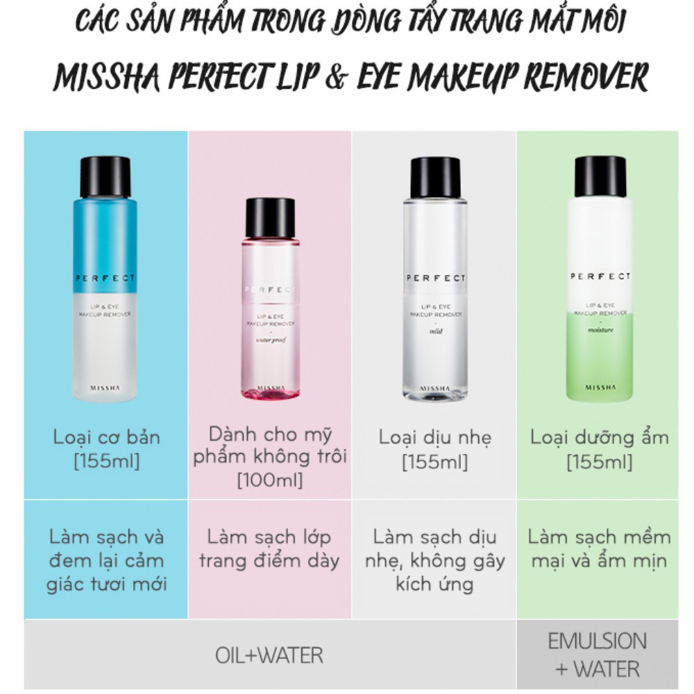 Tẩy Trang Mắt Môi CHO DA NHẠY CẢM MISSHA PERFECT LIP & EYE MAKE-UP REMOVER MILD 🍀CÓ BILL🍀