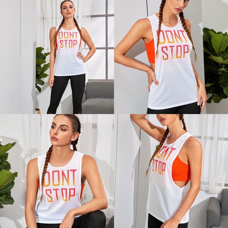 Áo thun thể thao nữ, Áo tanktop DON'T STOP thun lưới tập Gym, Yoga nữ