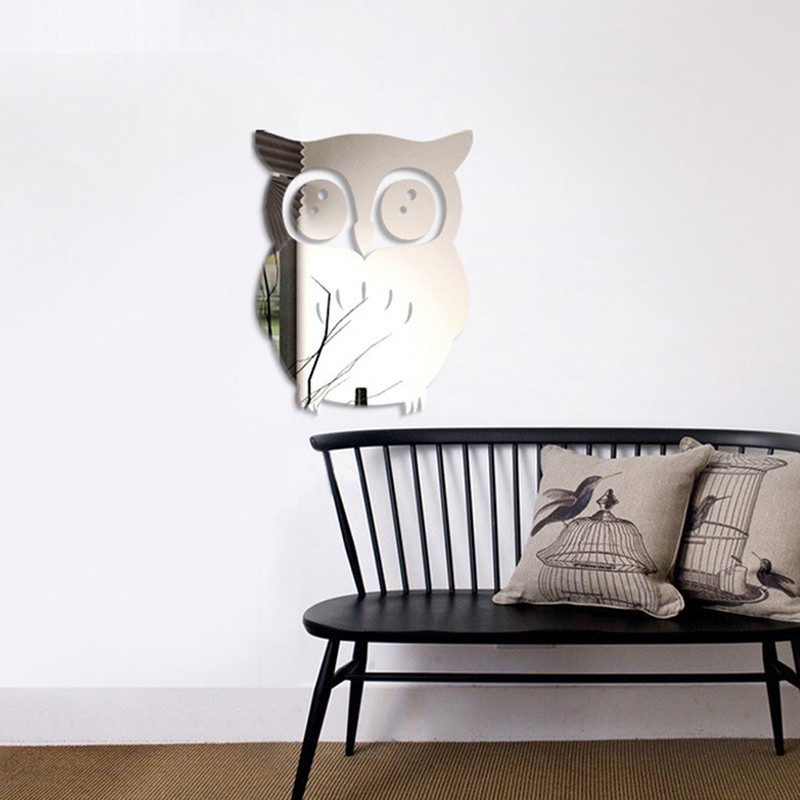 Decal dán tường Họa Tiết 3d Hình Con Cú Màu Gương Dùng Trong Trang Trí Nhà