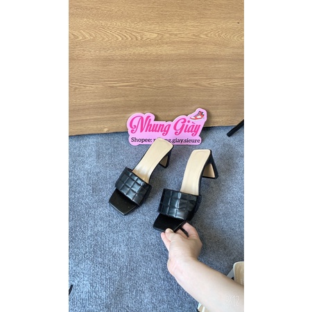 Dép guốc cao gót đế vuông vát 5cm quai ô vuông mẫu mới 2022 mã 664