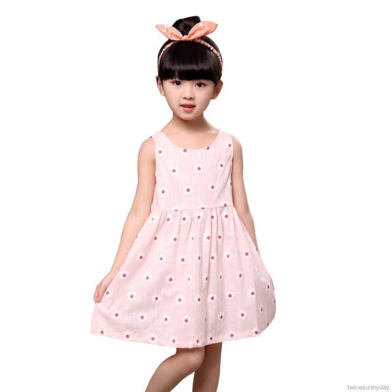 Đầm vải cotton in hoa cho bé gái