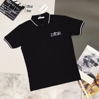 Áo phông Nam Nữ-Áo polo nam cổ trụ cotton chất mát đi làm co giãn-SIZE 40-75KG-Đen trắng Thời trang giá rẻ thêu chữ DR