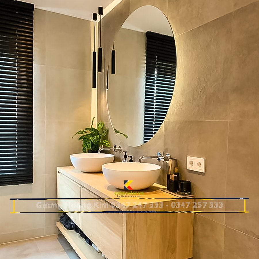 Gương tròn có đế cảm ứng trên mặt gương đèn led đổi 3 màu mẫu led hậu gắn tường kích thước D50cm Mirror