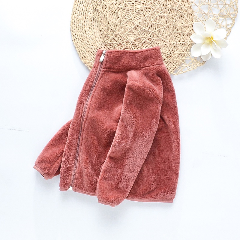 Áo Khoác Cardigan Lông Cừu San Hô Phối Khóa Kéo Thời Trang Thu Đông 2022 Mới Cho Bé