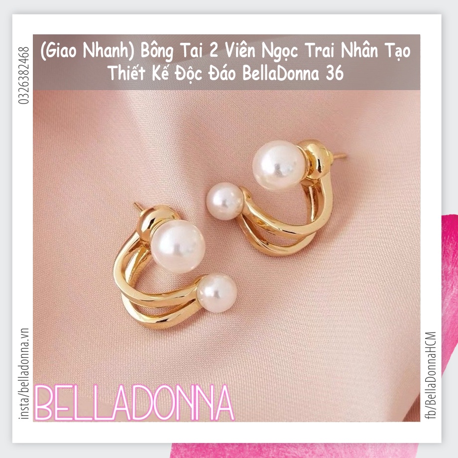 (Giao Nhanh) Bông Tai 2 Viên Ngọc Trai Nhân Tạo Thiết Kế Độc Đáo BellaDonna 36