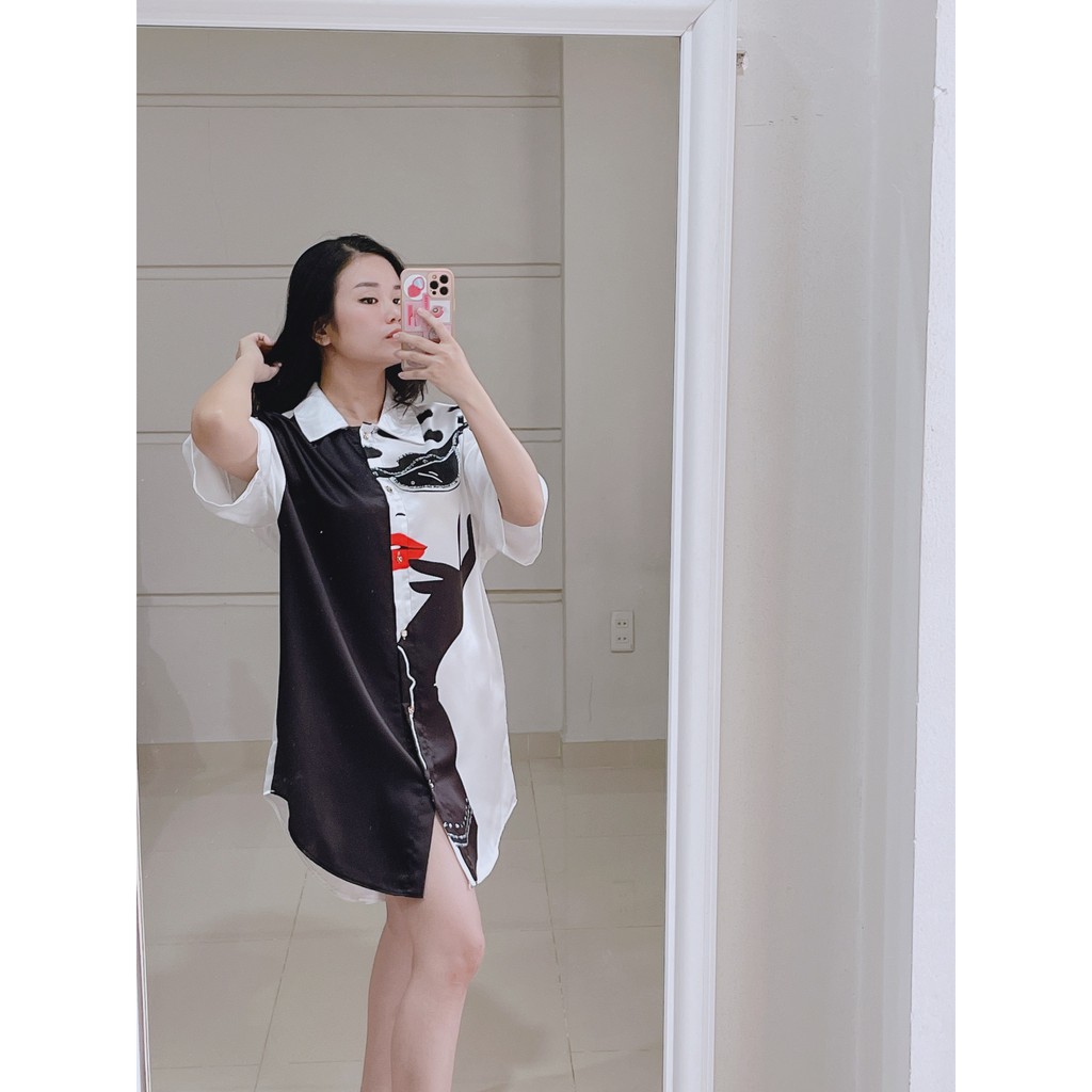 Đầm Váy Ngủ Sơ Mi Lụa - Đầm Mặc Nhà Sơ Mi Lụa Hoạt Hình Quyến Rũ chất satin cao cấp | BigBuy360 - bigbuy360.vn