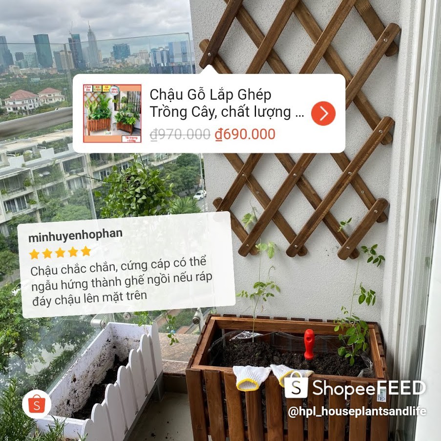 Chậu gỗ trồng cây lắp ghép trang trí ban công chịu mưa nắng Taman Home