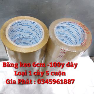 Băng keo trong, vàng đục 6cm -100y dày