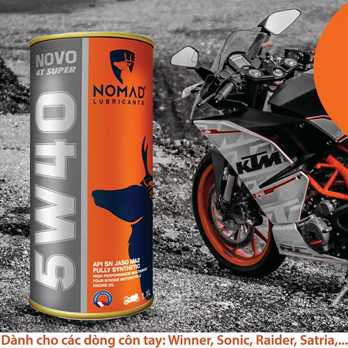 Nhớt Xe Máy Tổng Hợp Toàn Phần NOMAD 1.1 Lít API SN- JASO MA2 5W40 Cho Xe Côn Tay, Phân Khối Lớn NK DUBAI MS3742
