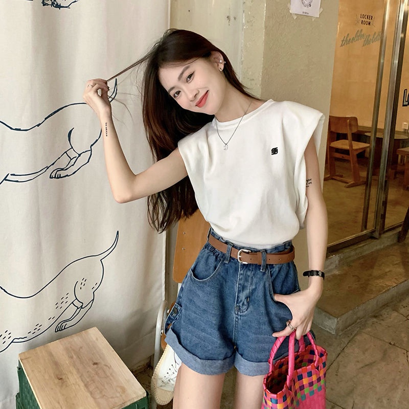 Áo Thun Dệt Kim Sát Nách Dáng Rộng Cổ Tròn Họa Tiết Kẻ Sọc Thời Trang Mùa Hè Cho Nữ