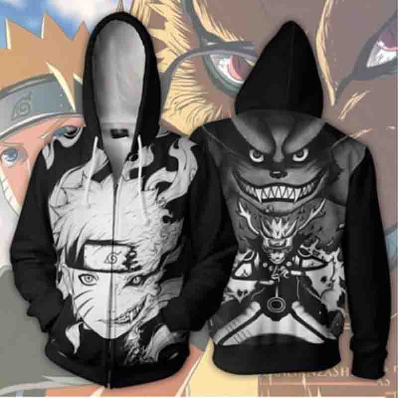 Áo Khoác Hoodie Tay Dài Có Khóa Kéo In Hình Naruto