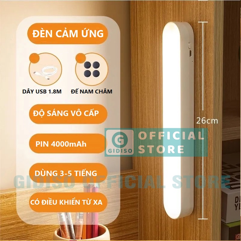 Đèn LED Trang Điểm Cảm Ứng CHẠM 3 chế độ GIDISO dùng cho bàn làm việc, bàn học, tủ sách, đèn ngủ, chống mỏi mắt