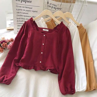 Áo Dài Tay Bánh Bèo Cổ Vuông