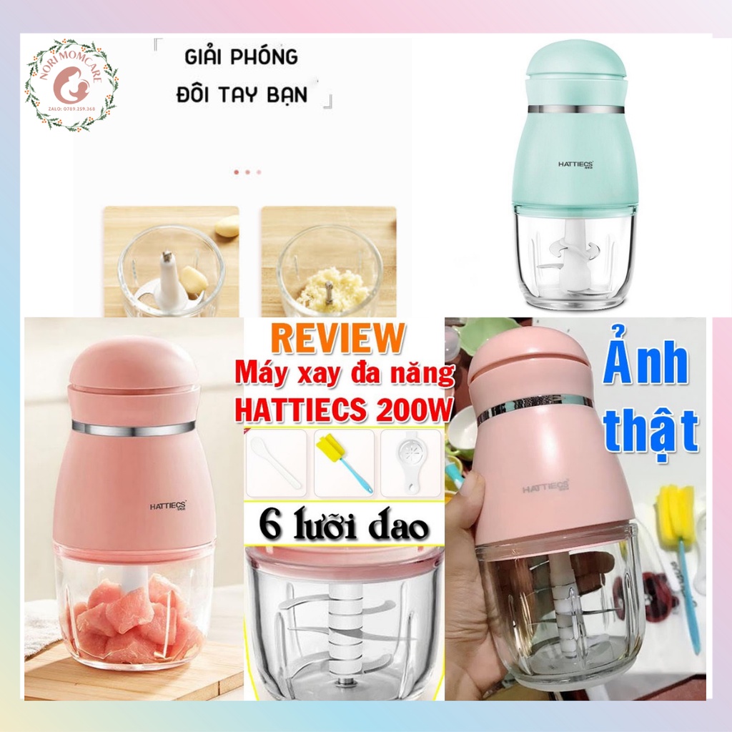 Máy Xay Ăn Dặm Cho Bé, Xay Thức Ăn Đa Năng 6 lưỡi Hattiecs / Baby Duckyy Cối Thuỷ Tinh, Tiện Lợi và Nhanh Chóng Cho Mẹ