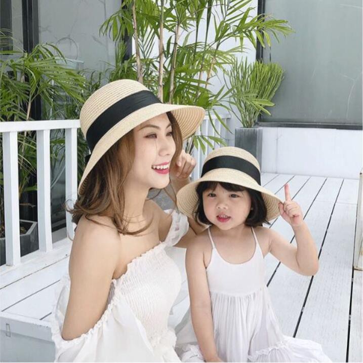 [Mã FAMARAL1 giảm 10K đơn 50K] Mũ nón cói đi biển đai nơ cho mẹ và bé hàng cói mềm thuận tiện gấp gọn