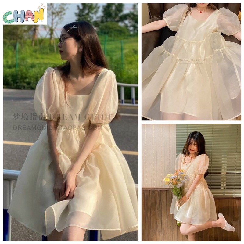 Váy Baby Doll Tay Phồng Công Chúa Chất Đũi Xước, Đầm Công Chúa Phong Cách Ulzzang Chan House.