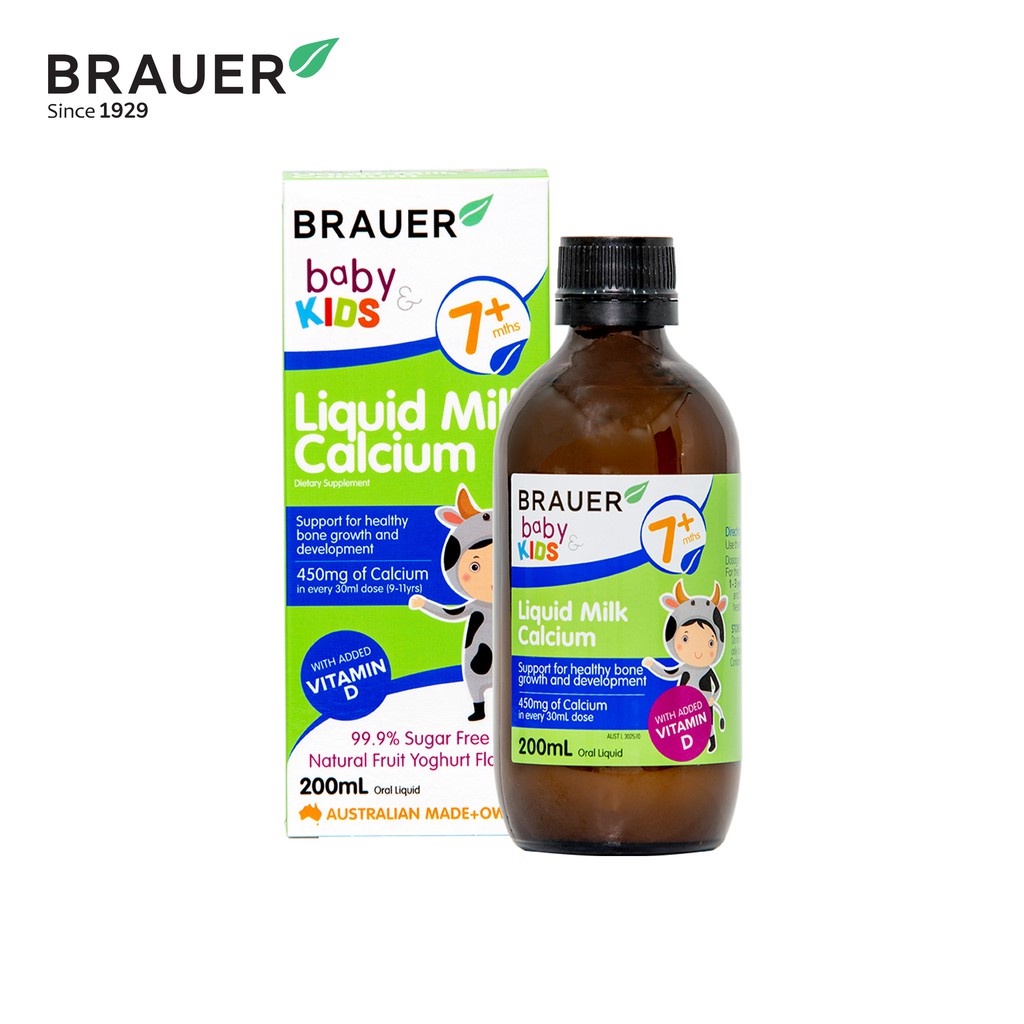 Brauer Liquid Milk Calcium dạng lỏng cho trẻ trên 7 tháng tuổi (200ml)