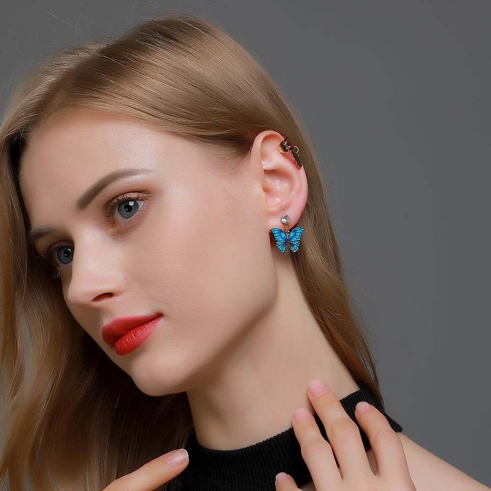 Bông tai dáng dài hình bướm bằng hợp kim đính đá nhiều màu sang trọng phong cách Hàn Quốc cho nữ