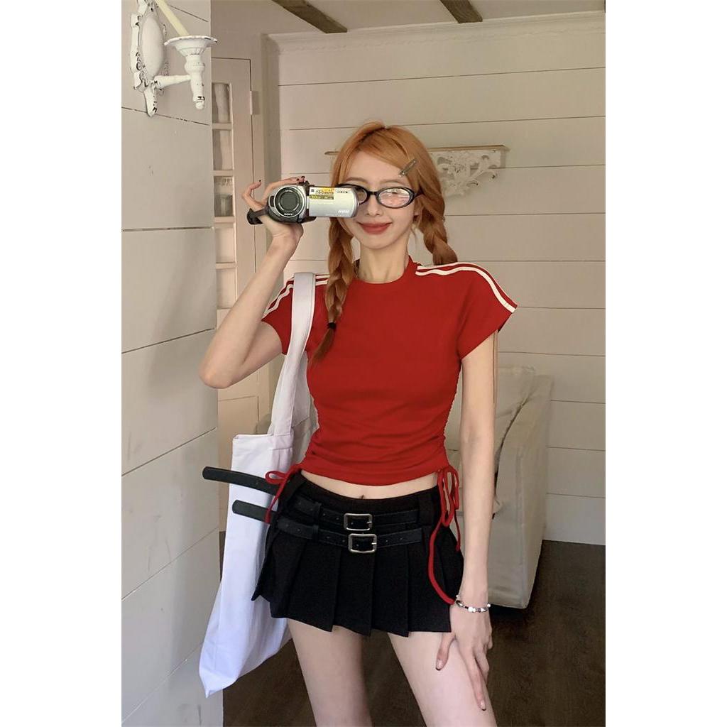 Áo Thun Tay Ngắn Dáng Ôm Phối Dây Rút Dễ Phối Đồ Thời Trang Cho Bạn Gái 64259