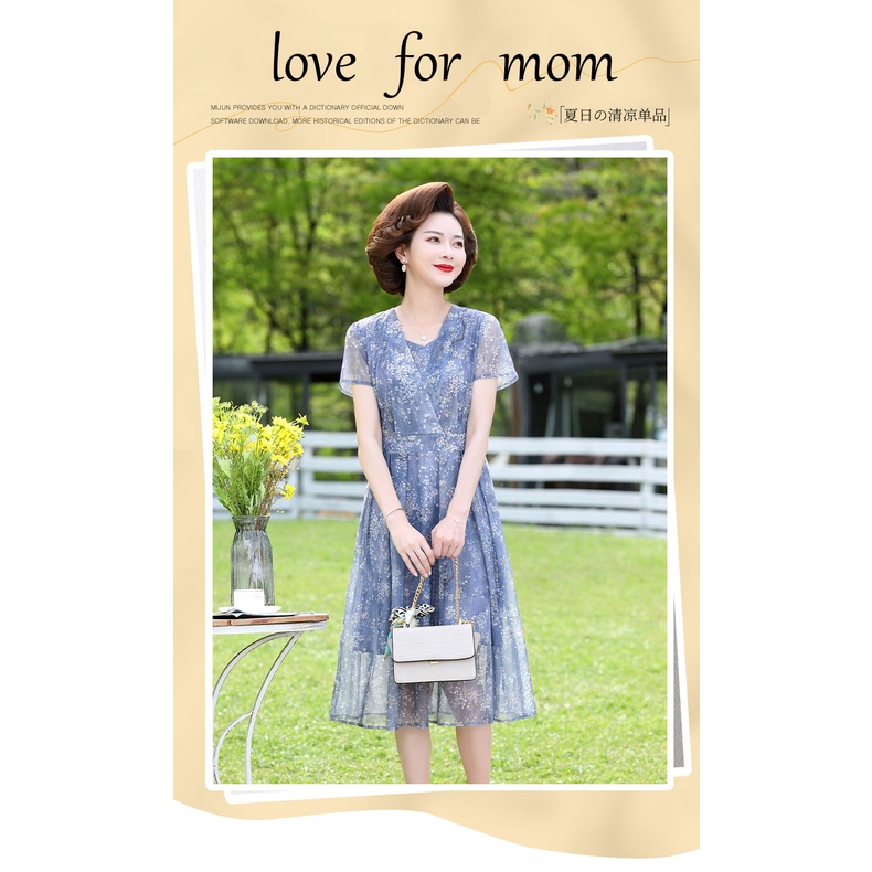 Đầm Họa Tiết Hoa Thời Trang Cho Phụ Nữ Trung Niên