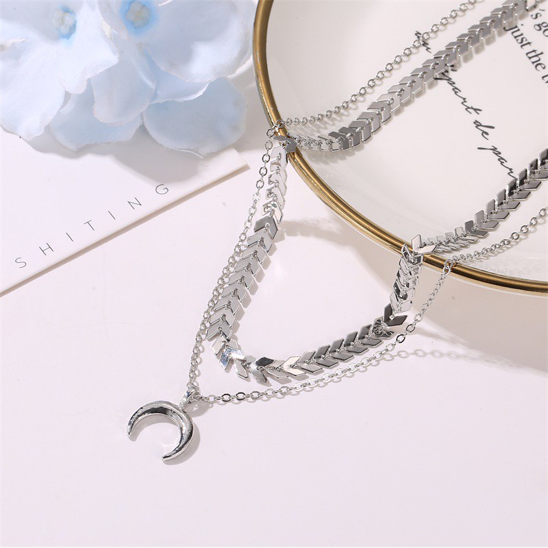 Vòng cổ chuỗi xích 2 lớp mặt hình mặt trăng độc đáo