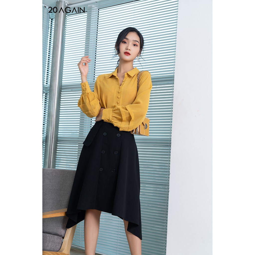 Áo sơ mi dài tay khuyết dây cổ 20AGAIN ASA0991 | BigBuy360 - bigbuy360.vn
