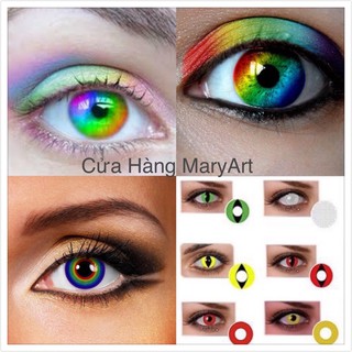 Lens màu cosplay- Lens Câu Vòng- kính áp tròng nhiều màu- contact lens giãn tròng HALLOWEEN lens trắng/ vàng/ xanh/ đỏ