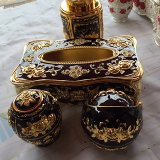 Combo bộ 4 (gạt tàn,hộp giấy,lọ tăm và hộp đựng trà)hợp kim