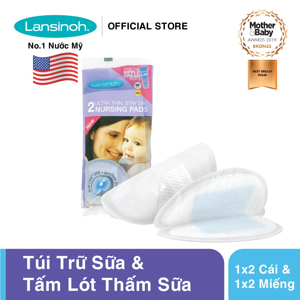 Túi trữ sữa Lansinoh (2 túi) tặng Tấm lót thấm sữa Lansinoh (2 miếng)