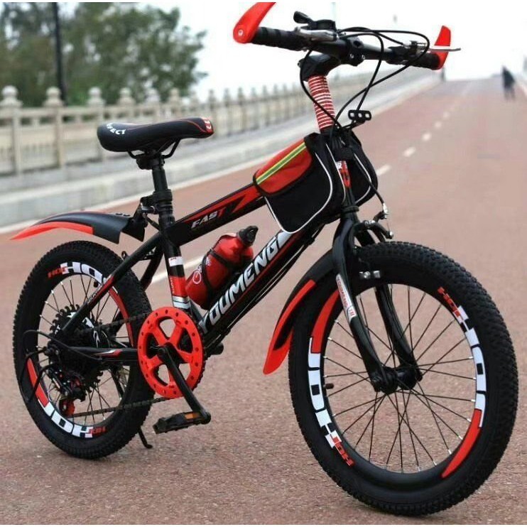 XE ĐẠP ĐỊA HÌNH PHANH ĐĨA NGUYÊN HỘP TẶNG GIỎ VÀ BÌNH NƯỚC CHO BÉ TỪ 7-10 TUỔI 20 INCH