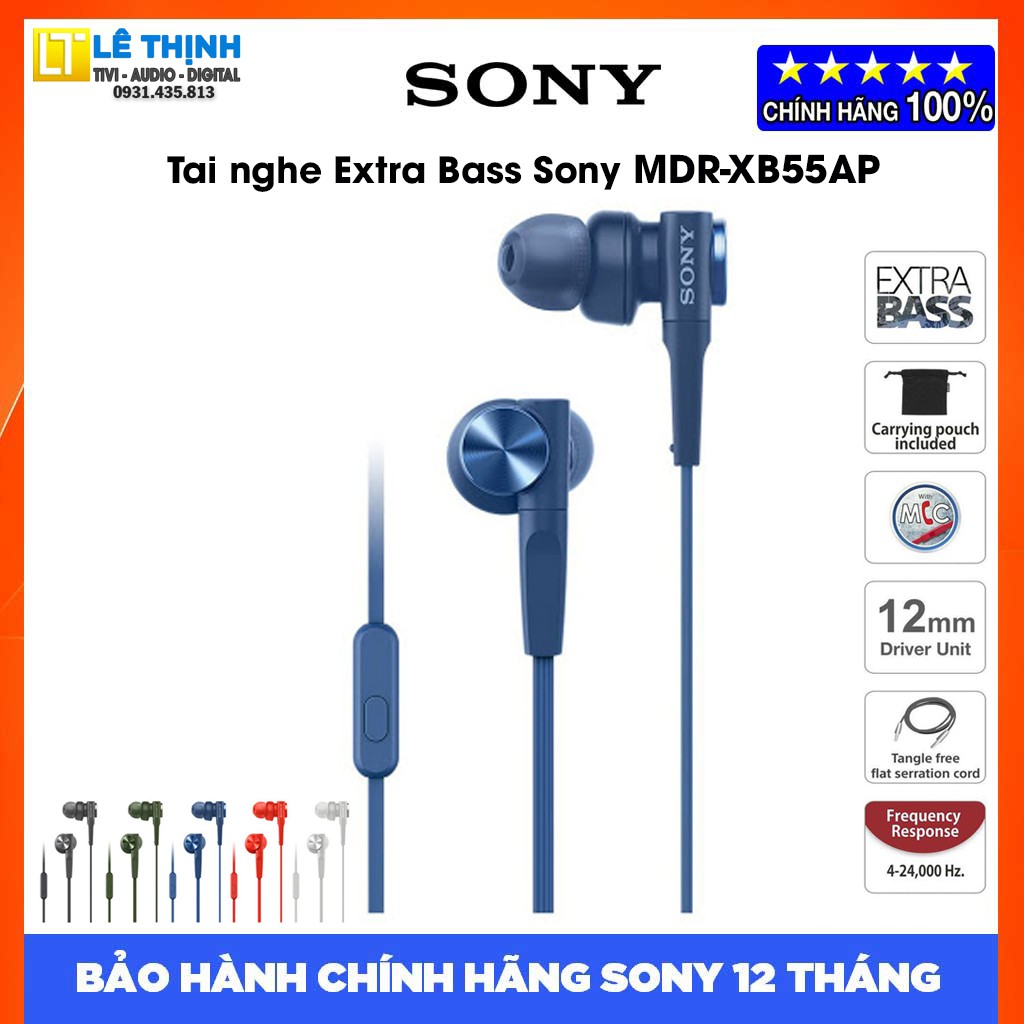 Tai nghe Sony MDR-XB55AP ( Xanh dương) | Hãng phân phối | Bảo hành chính hãng 12 tháng toàn quốc