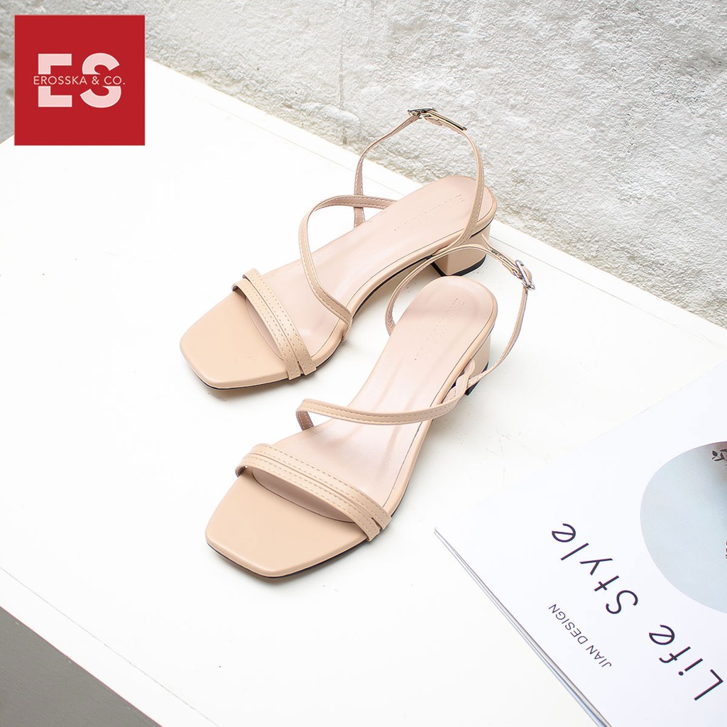 Giày sandal cao gót Erosska mũi vuông dây mảnh cao 3cm màu nude ver 2 - EBO31