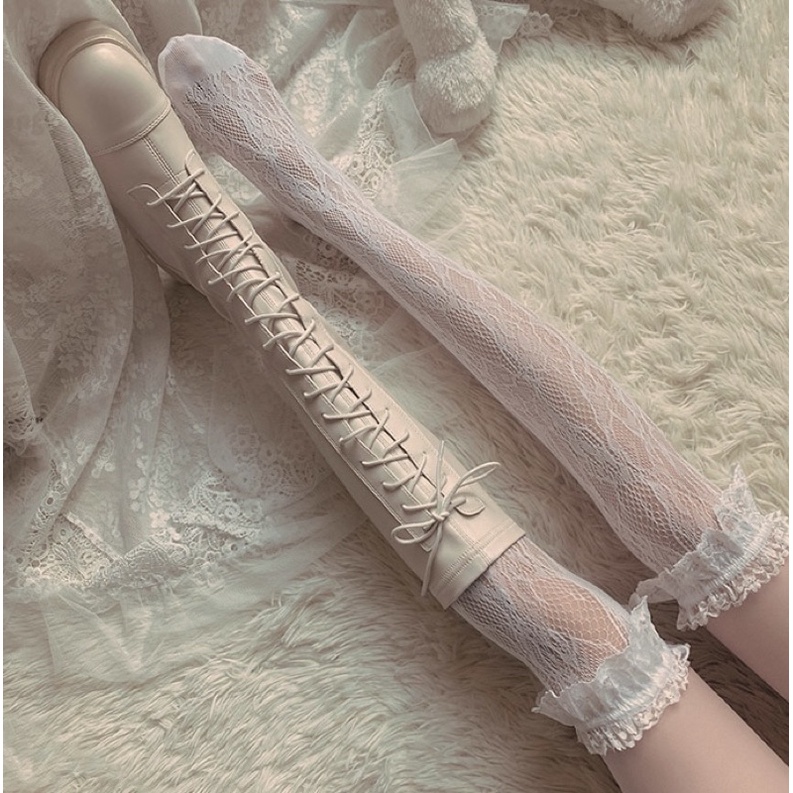 Vớ / Tất lolita cơ bản cổ ren dài trên gối
