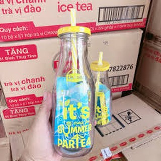 ( SALE XẢ KHO) Bình thủy tinh Lipton ống hút 430ml hàng khuyến mãi từ trà lipton