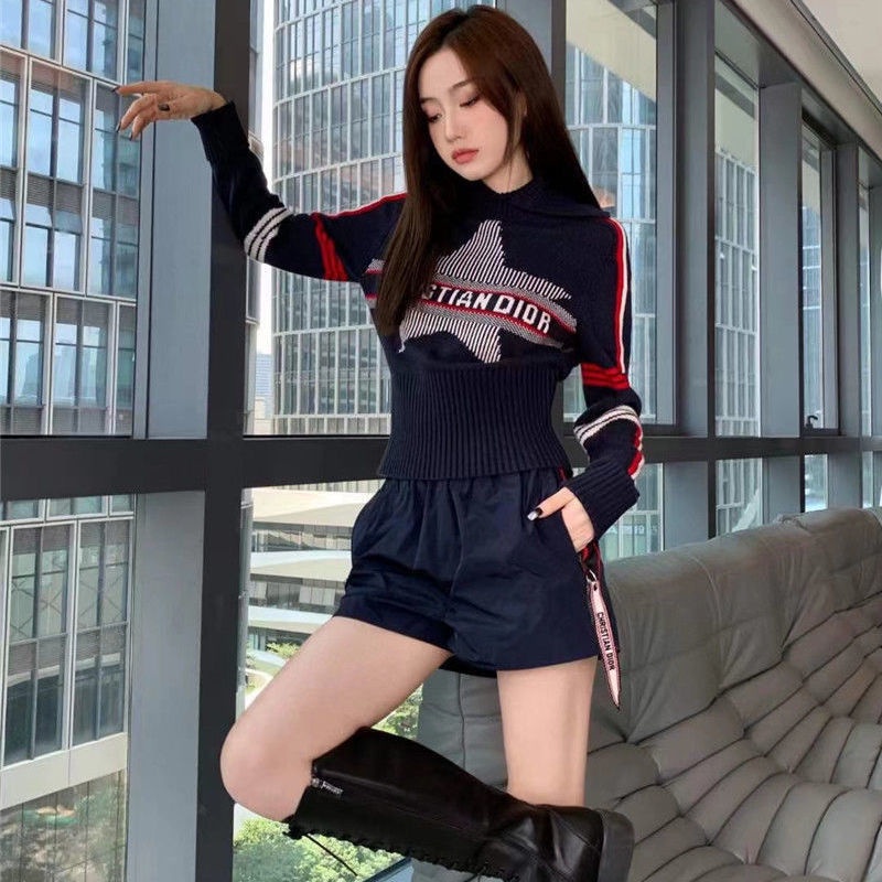 Áo Sweater Dệt Kim Cổ Lọ Dáng Rộng In Chữ Năm Cánh Thời Trang Mùa Hè 2022 Sang Trọng Cho Nữ