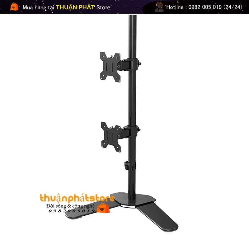 M073 | Giá Treo Màn Hình  - Giá Treo 2 Màn Hình 17-27 Inch Thiết Kế Chân Để Bàn - Xếp Màn Trên / Dưới - Xoay Màn 360