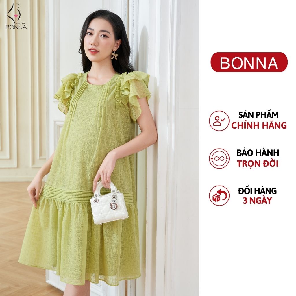 Đầm bầu công sở đẹp BONNA chất ren mềm cao cấp với gam màu xanh, hồng thumbnail