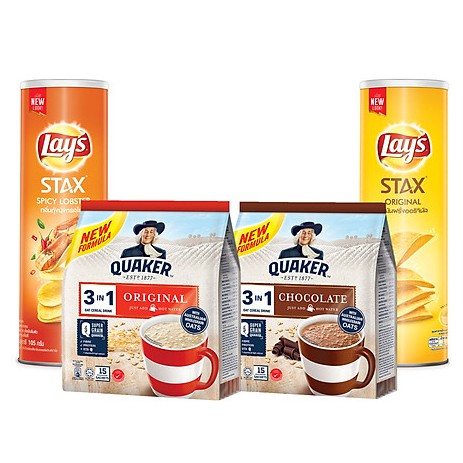 [Combo Gia Đình] 2 Hộp Bánh Snack Khoai Tây Lay's Stax Thái 105g & 2 gói Thức Uống yến Mạch Vị Chocolate, Truyền Thống