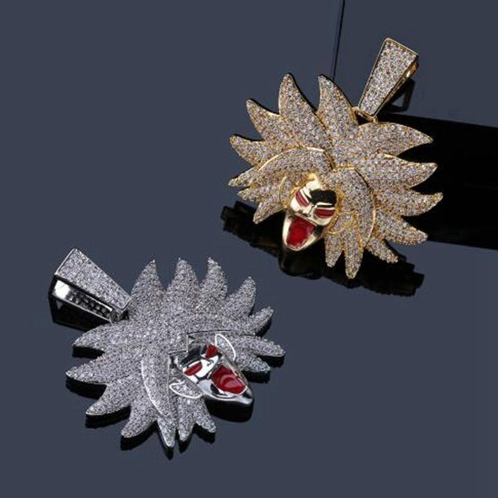 Kalung Hip Hop Liontin Dragon Ball Broly Hias Zirkon Kubik Warna Gold/Silver untuk Pria/Wanita