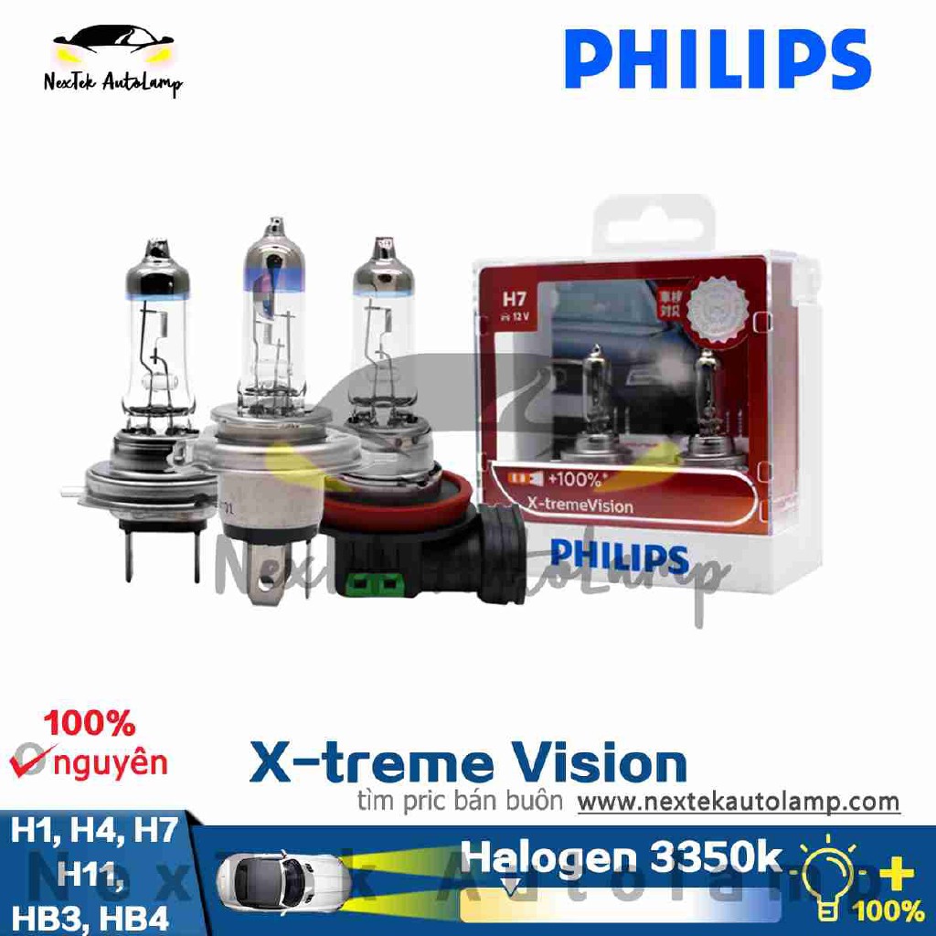 Philips X-treme Vision H1 H4 H7 H11 HB4 HB3 9005 9006 Đèn Pha Xe Bóng đèn Halogen 3350K Đèn Vàng đèn cảm ứng