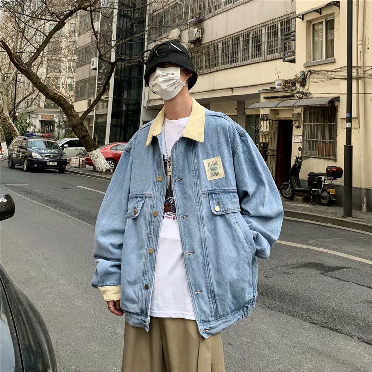 Áo khoác denim dáng rộng phong cách Hàn Quốc thời trang cho nam và nữ
