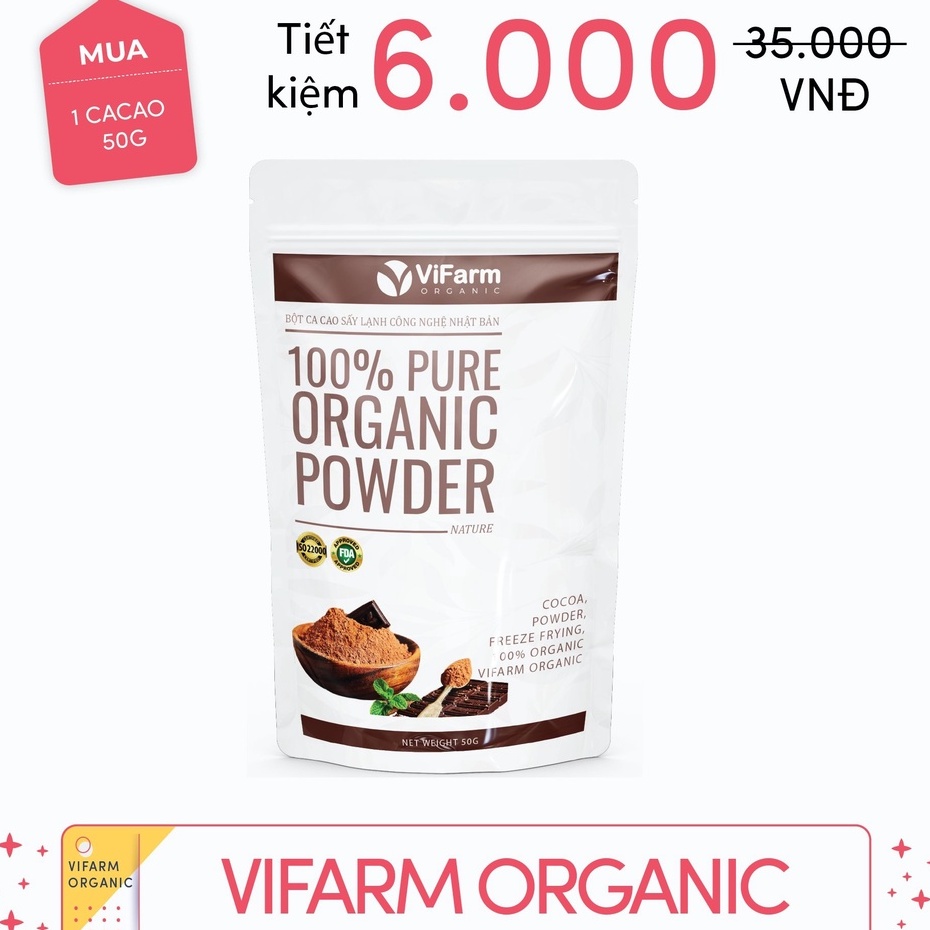 Bột cacao nguyên chất VIFARM 50gram, Bột không đường, hỗ trợ ăn kiêng, từ 100% cacao nguyên chất | BigBuy360 - bigbuy360.vn