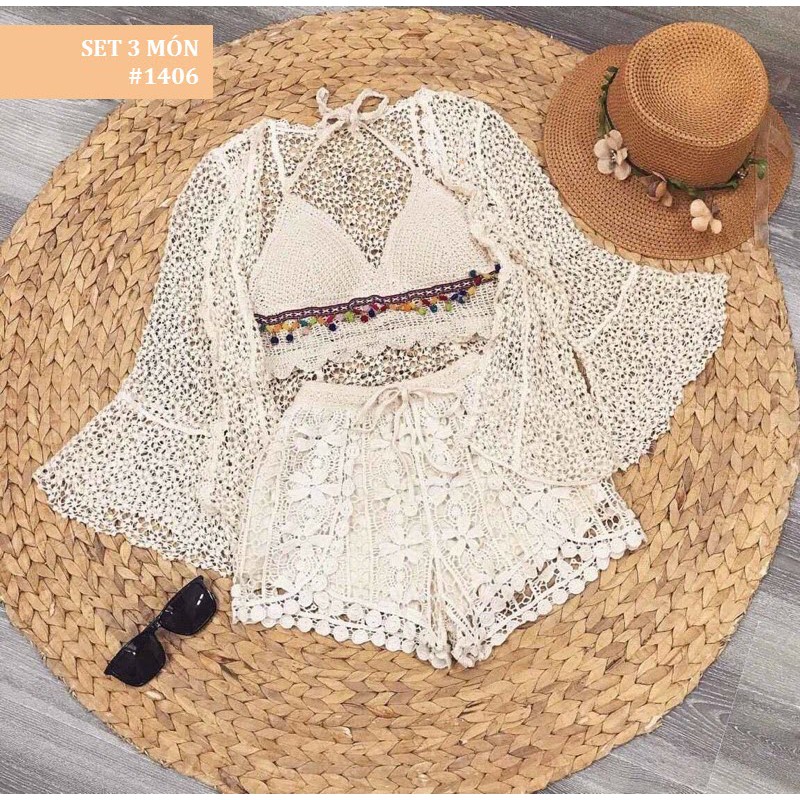 [Hàng Nhập] SET Bikini LEN MÓC Style Hàn quốc &quot;sang trọng _ tinh khôi #1406