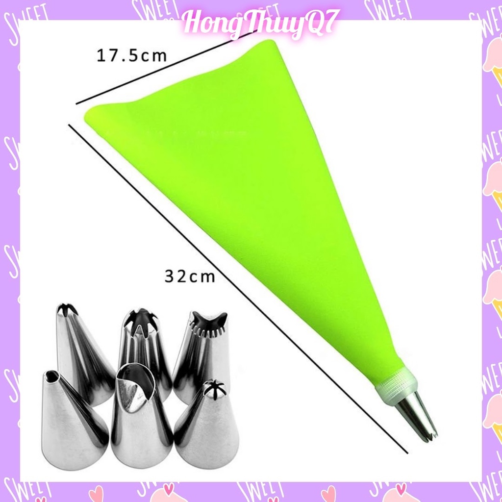 Bộ 6 đui bắt kem kèm túi bóp silicon và đầu chốt trang trí bánh sinh nhật, cupcake /3.12/- HongThuyQ7