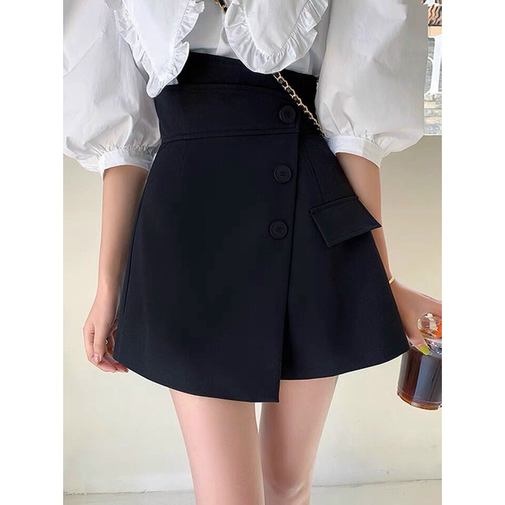 Quần Giả Váy Vạt Chéo Trơn Có Quần Nút
