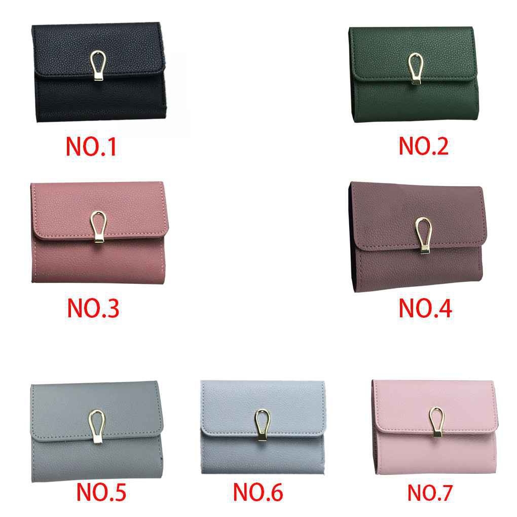Women PU Leather Wallet Card Coin Money Clip Short Clutch Three Fold Ring Button Small Purse